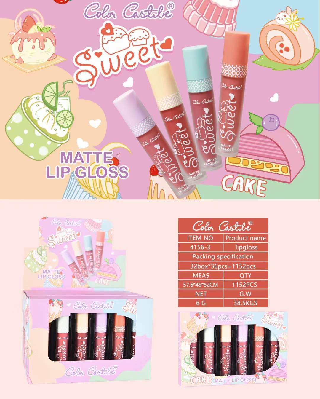 Sweet Cake liquid Matte Liquid Gloss Pack Of 6 | Colour Castel Matte Liquid